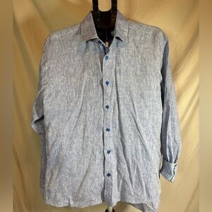 Bertigo Blue Linen Button-Up‎ Shirt – Men's XL 🌊👔